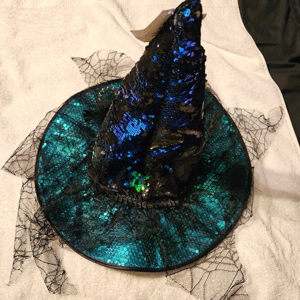 Mermaid Sequin Witch Hat in Teal, Green, Blue & Black